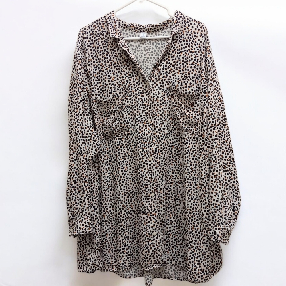 Old Navy Leopard Print Button Front Shirt 4X Long Sleeves Casual Boho Mobwife